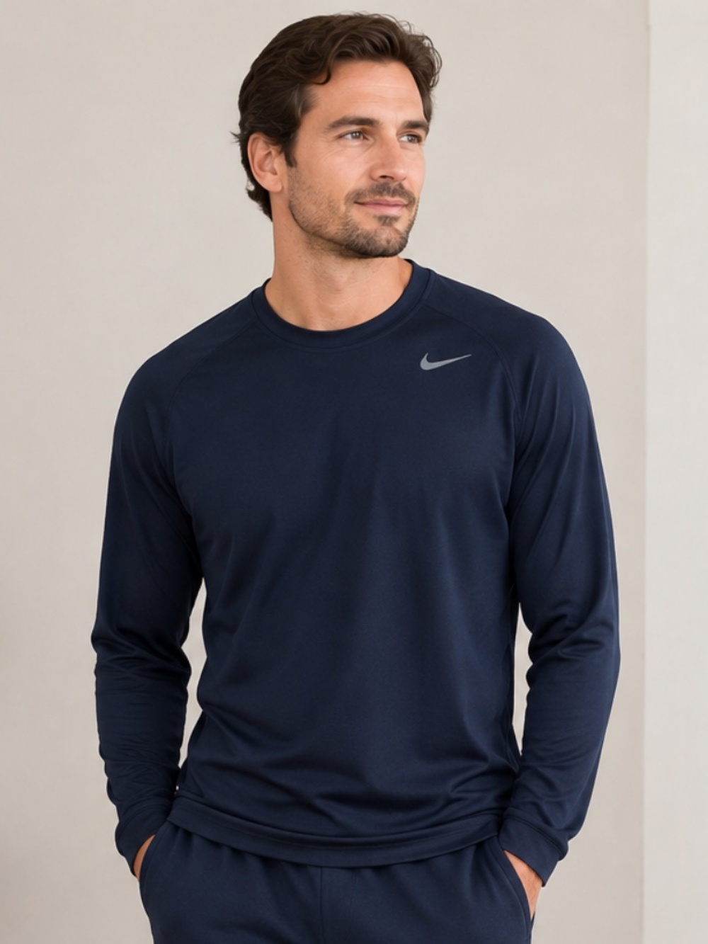 Nike large navy Pro Combat long sleeve athletic shirt, excellent condition .